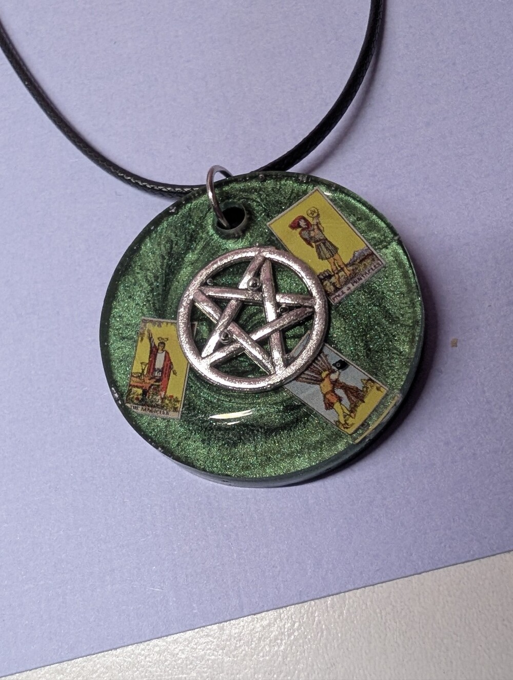 Handmade Green Tarot Pentagram Pendant Necklace